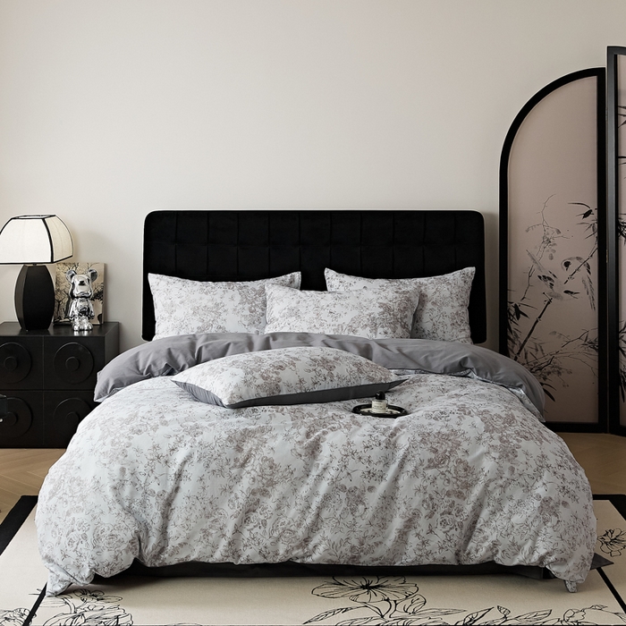 91家纺网 家纺一手货源 找家纺 禾时 2025新款全棉纯棉双层纱印花四件套-暗合 逆时光-蓝