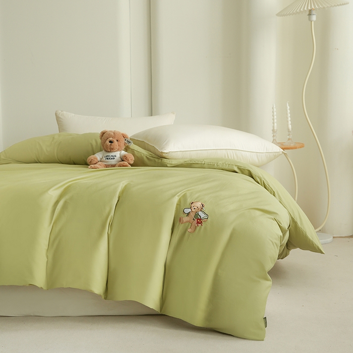 91家纺网 家纺一手货源 找家纺 泰迪爱兰Teddy ISLAND  2026新款全棉40S单品刺绣被套 果绿