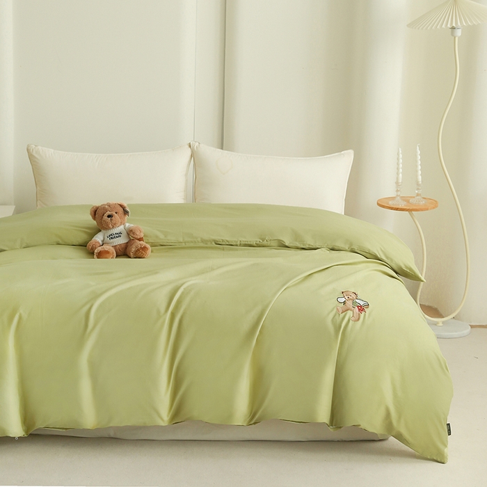 91家纺网 家纺一手货源 找家纺 泰迪爱兰Teddy ISLAND  2026新款全棉40S单品刺绣被套 果绿