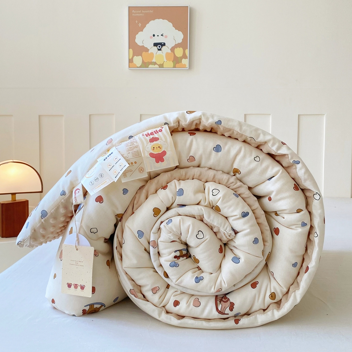 小叮当家纺仓储工厂店 2025新款A类母婴级全棉双层纱婴儿绒210g豆豆被20%大豆纤维单人双人被芯 木马梦幻