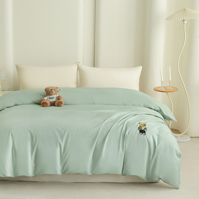 91家纺网 家纺一手货源 找家纺 泰迪爱兰Teddy ISLAND  2026新款全棉40S单品刺绣被套 抹茶绿