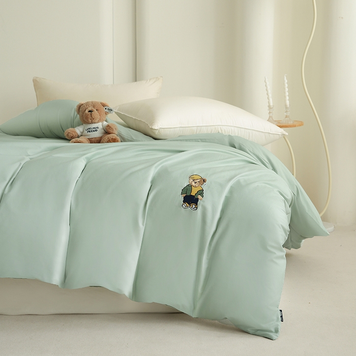 91家纺网 家纺一手货源 找家纺 泰迪爱兰Teddy ISLAND  2026新款全棉40S单品刺绣被套 抹茶绿