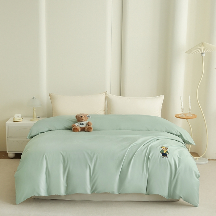 91家纺网 家纺一手货源 找家纺 泰迪爱兰Teddy ISLAND  2026新款全棉40S单品刺绣被套 抹茶绿