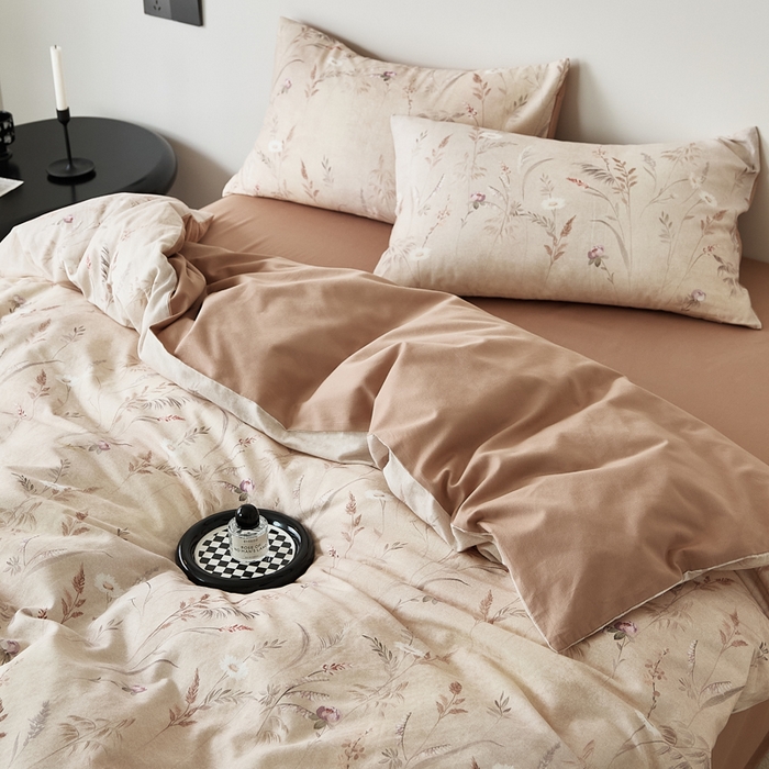 91家纺网 家纺一手货源 找家纺 禾时 2025新款全棉纯棉双层纱印花四件套-暗合 七月-黄咖