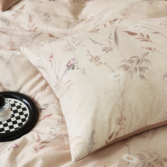 91家纺网 家纺一手货源 找家纺 禾时 2025新款全棉纯棉双层纱印花四件套-暗合 七月-黄咖