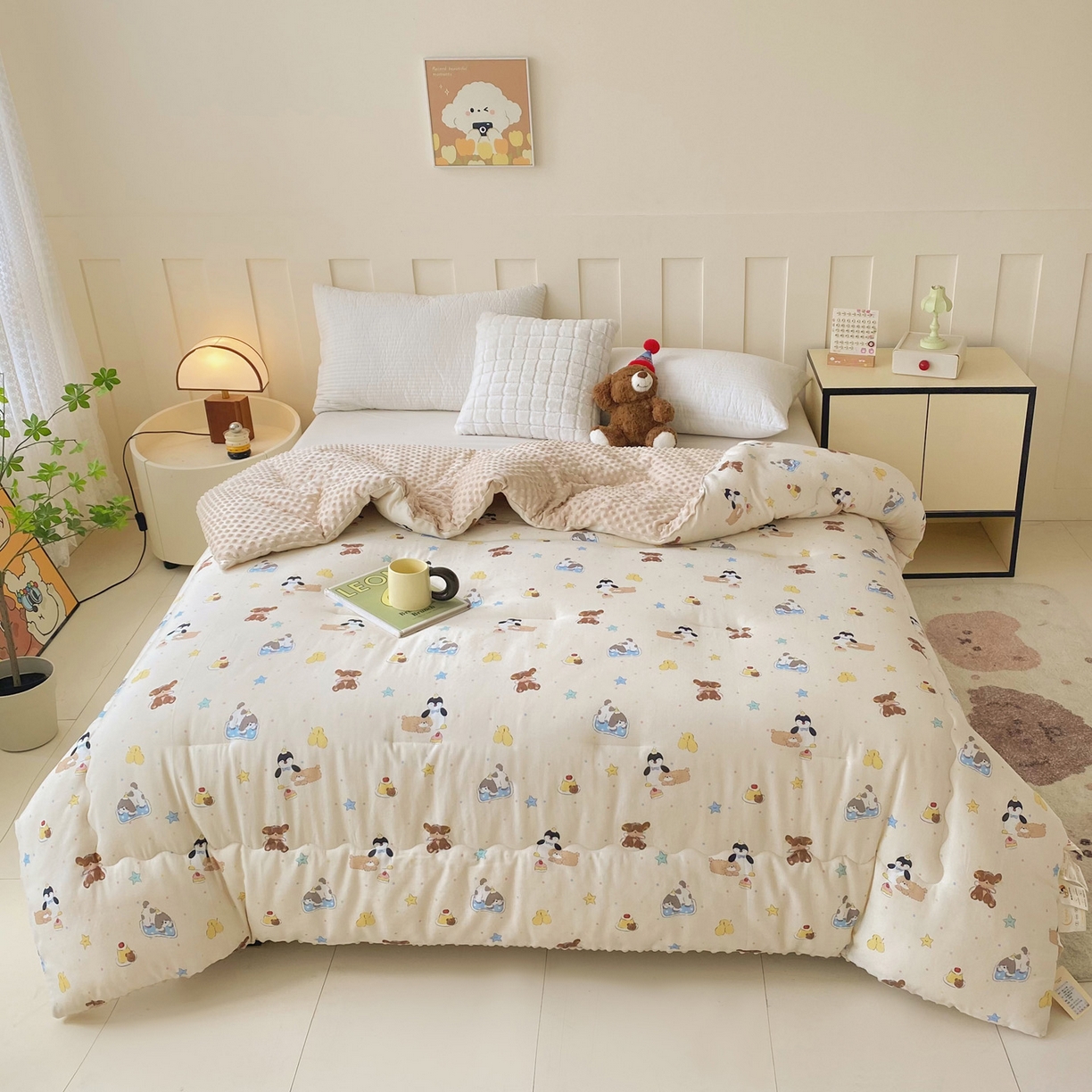 91家纺网 家纺一手货源 找家纺 小叮当家纺仓储工厂店 2025新款A类母婴级全棉双层纱婴儿绒210g豆豆被20%大豆纤维单人双人被芯 派宠