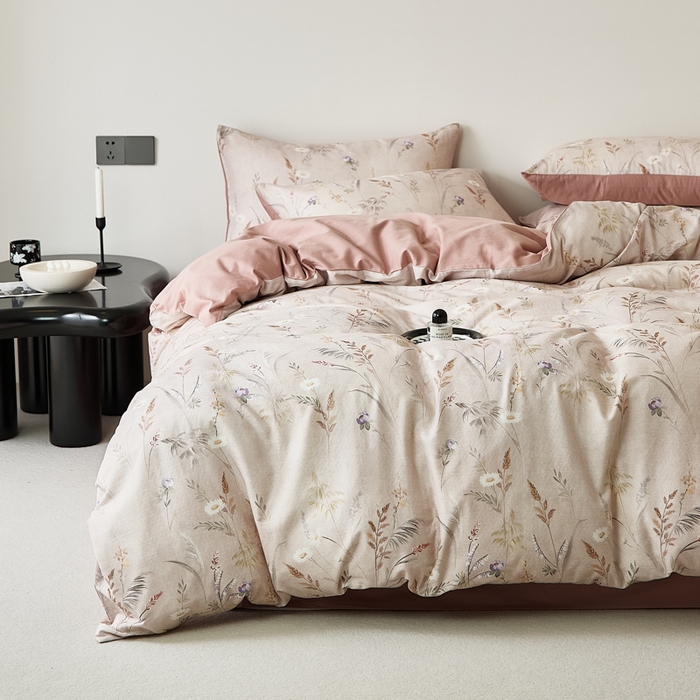 禾时 2025新款全棉纯棉双层纱印花四件套-暗合 七月-米粉