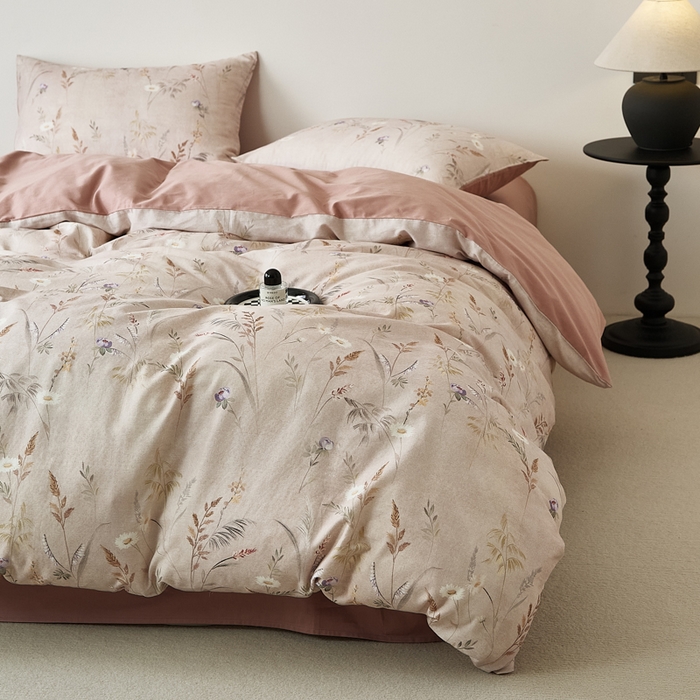 91家纺网 家纺一手货源 找家纺 禾时 2025新款全棉纯棉双层纱印花四件套-暗合 七月-米粉