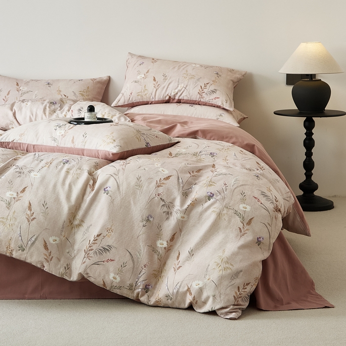 91家纺网 家纺一手货源 找家纺 禾时 2025新款全棉纯棉双层纱印花四件套-暗合 七月-米粉