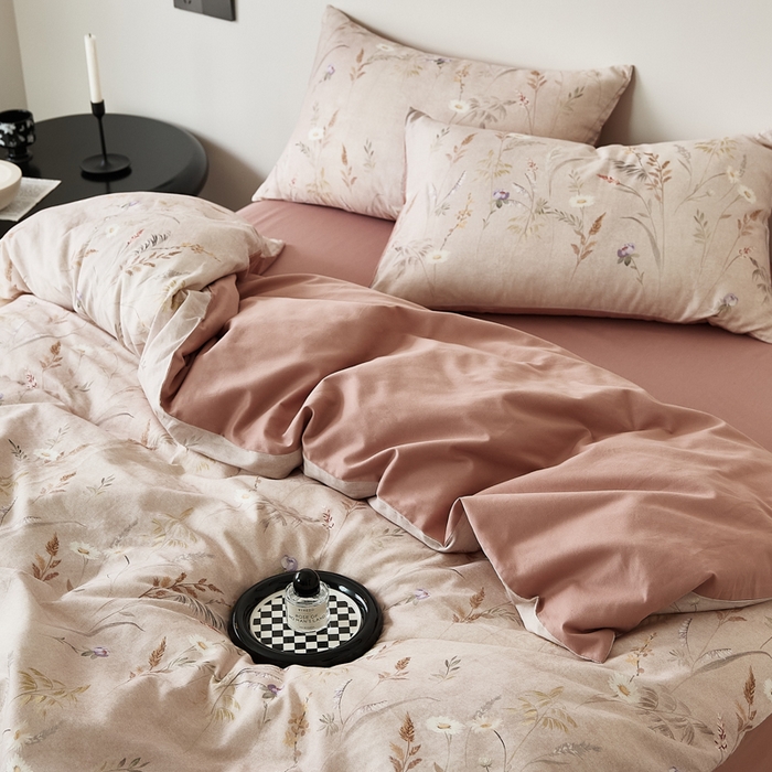 91家纺网 家纺一手货源 找家纺 禾时 2025新款全棉纯棉双层纱印花四件套-暗合 七月-米粉