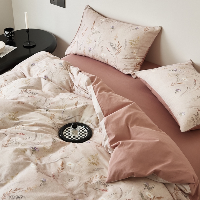 91家纺网 家纺一手货源 找家纺 禾时 2025新款全棉纯棉双层纱印花四件套-暗合 七月-米粉