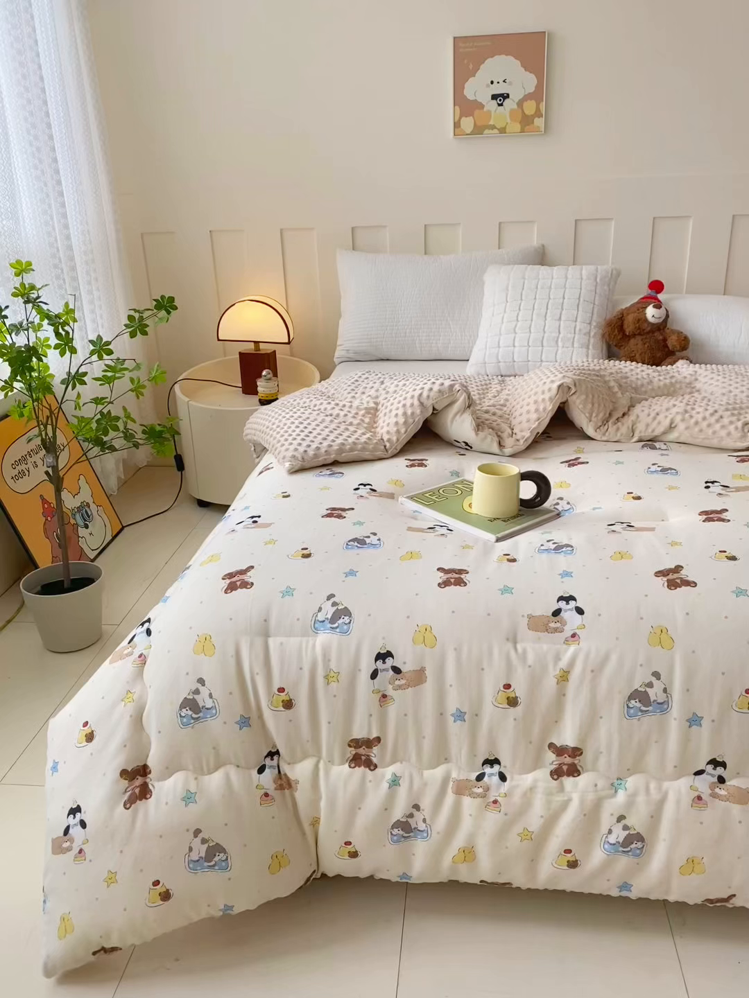 91家纺网 家纺一手货源 找家纺 小叮当家纺仓储工厂店 2025新款A类母婴级全棉双层纱婴儿绒210g豆豆被20%大豆纤维单人双人被芯 派宠