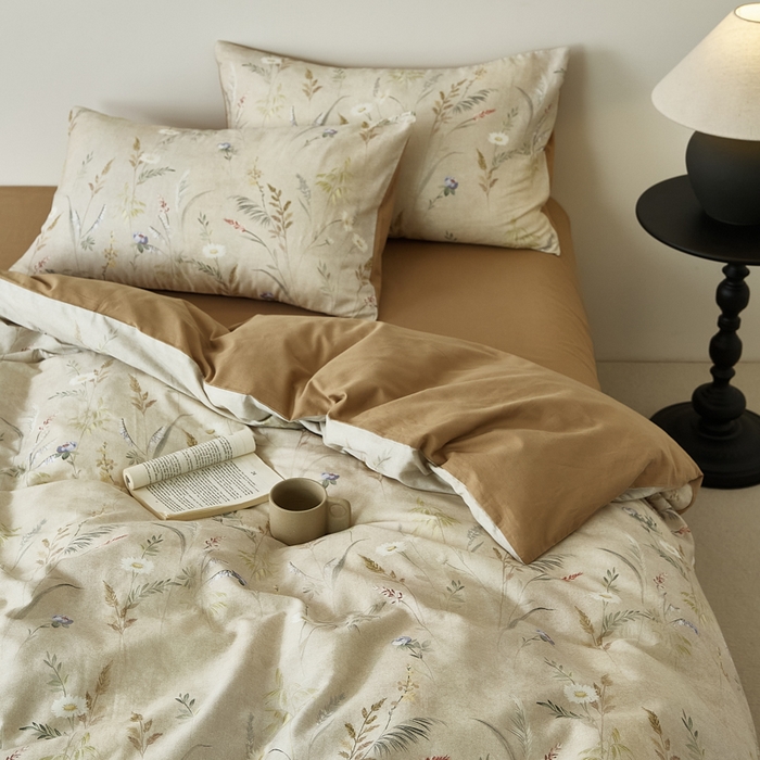 91家纺网 家纺一手货源 找家纺 禾时 2025新款全棉纯棉双层纱印花四件套-暗合 七月-米绿