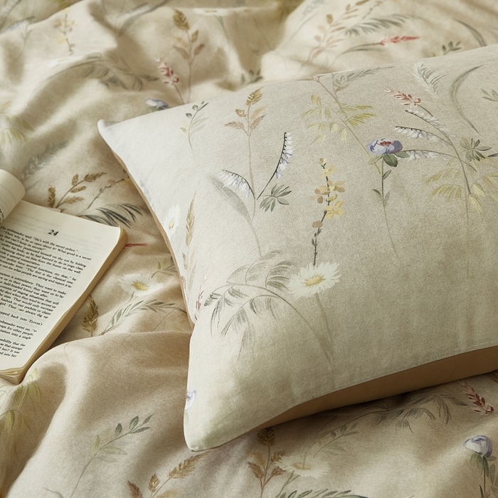 91家纺网 家纺一手货源 找家纺 禾时 2025新款全棉纯棉双层纱印花四件套-暗合 七月-米绿