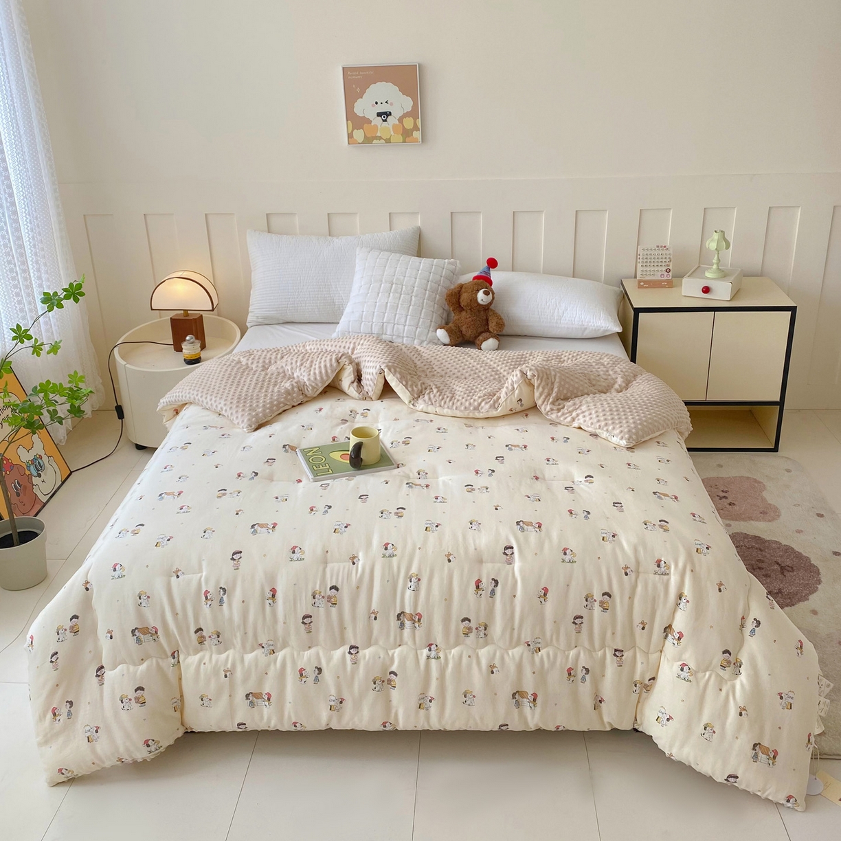 91家纺网 家纺一手货源 找家纺 小叮当家纺仓储工厂店 2025新款A类母婴级全棉双层纱婴儿绒210g豆豆被20%大豆纤维单人双人被芯 派克