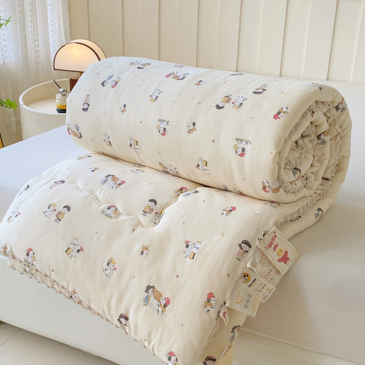 91家纺网 家纺一手货源 找家纺 小叮当家纺仓储工厂店 2025新款A类母婴级全棉双层纱婴儿绒210g豆豆被20%大豆纤维单人双人被芯 派克