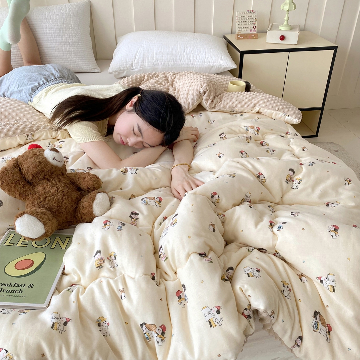 91家纺网 家纺一手货源 找家纺 小叮当家纺仓储工厂店 2025新款A类母婴级全棉双层纱婴儿绒210g豆豆被20%大豆纤维单人双人被芯 派克