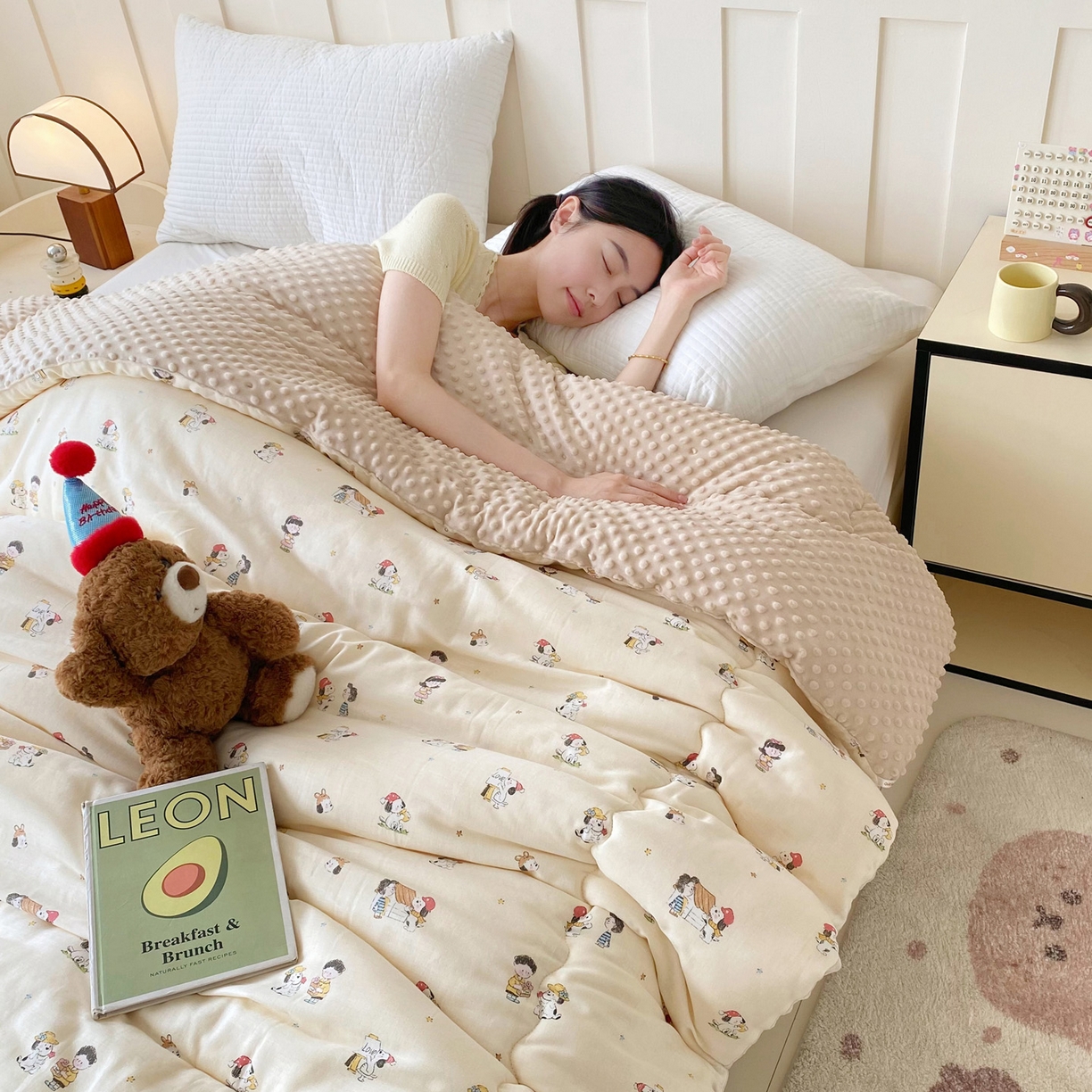 91家纺网 家纺一手货源 找家纺 小叮当家纺仓储工厂店 2025新款A类母婴级全棉双层纱婴儿绒210g豆豆被20%大豆纤维单人双人被芯 派克