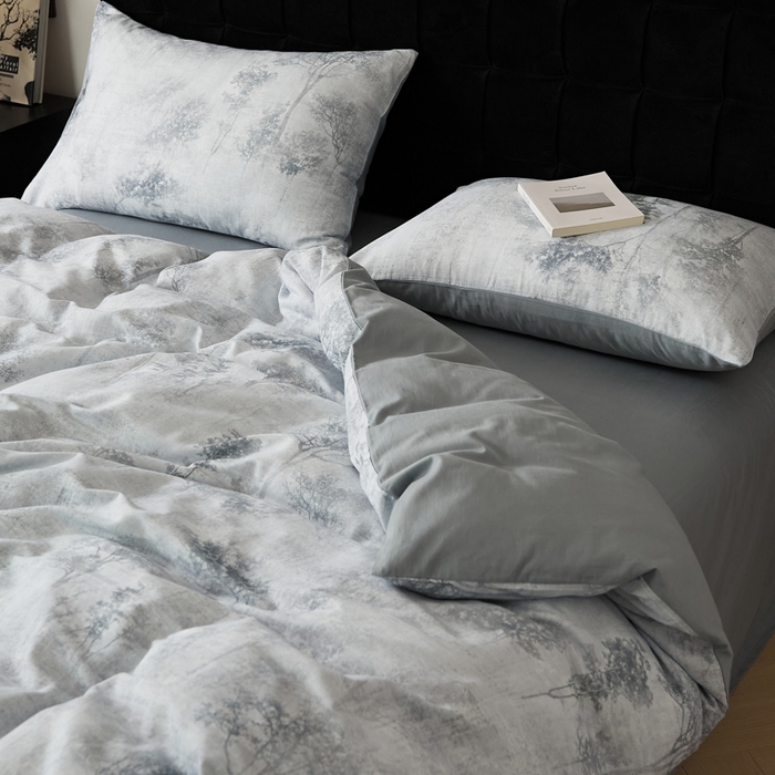 91家纺网 家纺一手货源 找家纺 禾时 2025新款全棉纯棉双层纱印花四件套-暗合 叁森-蓝