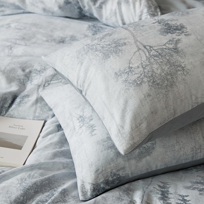 91家纺网 家纺一手货源 找家纺 禾时 2025新款全棉纯棉双层纱印花四件套-暗合 叁森-蓝