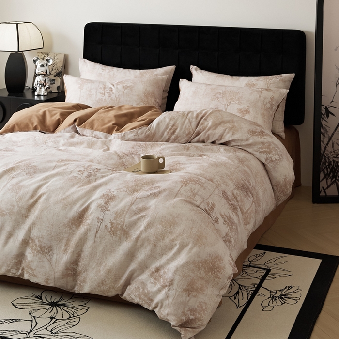 91家纺网 家纺一手货源 找家纺 禾时 2025新款全棉纯棉双层纱印花四件套-暗合 叁森-米