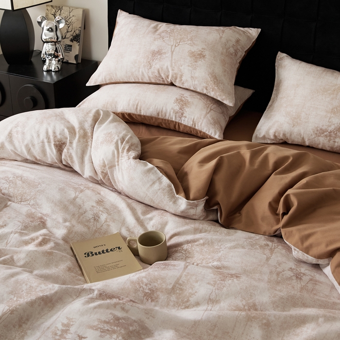 91家纺网 家纺一手货源 找家纺 禾时 2025新款全棉纯棉双层纱印花四件套-暗合 叁森-米