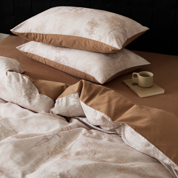 91家纺网 家纺一手货源 找家纺 禾时 2025新款全棉纯棉双层纱印花四件套-暗合 叁森-米