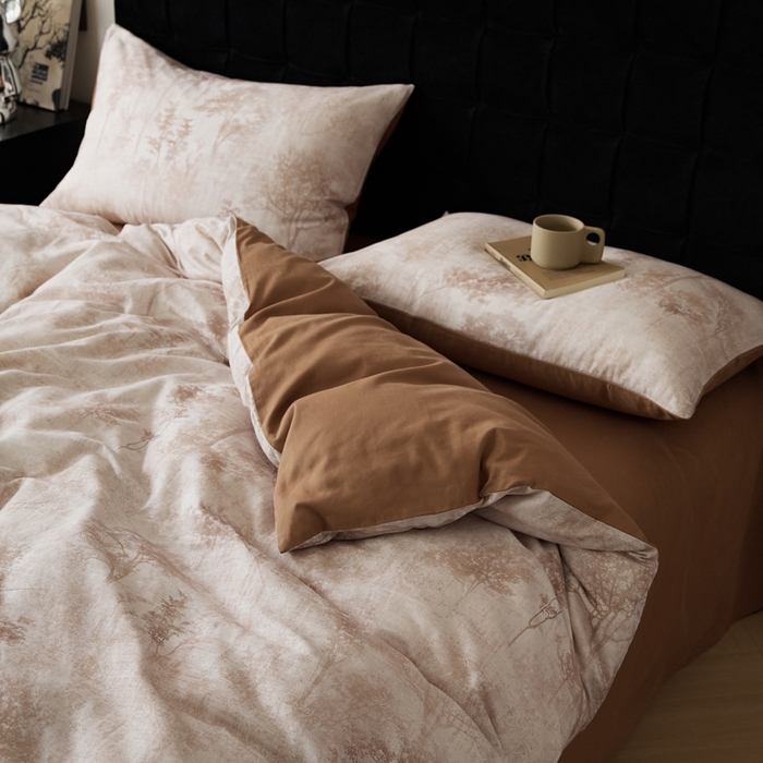 91家纺网 家纺一手货源 找家纺 禾时 2025新款全棉纯棉双层纱印花四件套-暗合 叁森-米