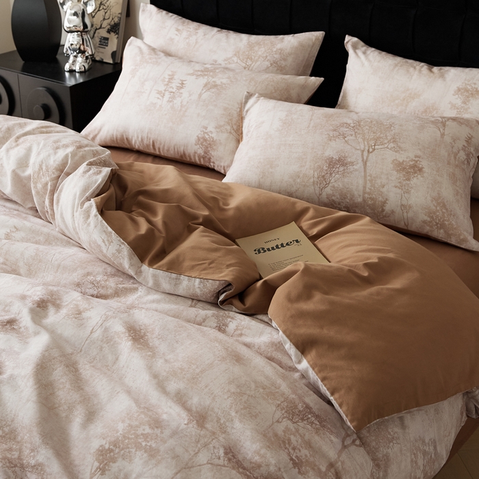 91家纺网 家纺一手货源 找家纺 禾时 2025新款全棉纯棉双层纱印花四件套-暗合 叁森-米