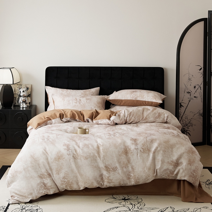 91家纺网 家纺一手货源 找家纺 禾时 2025新款全棉纯棉双层纱印花四件套-暗合 叁森-米