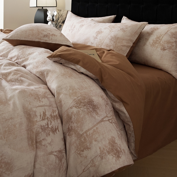 91家纺网 家纺一手货源 找家纺 禾时 2025新款全棉纯棉双层纱印花四件套-暗合 叁森-米