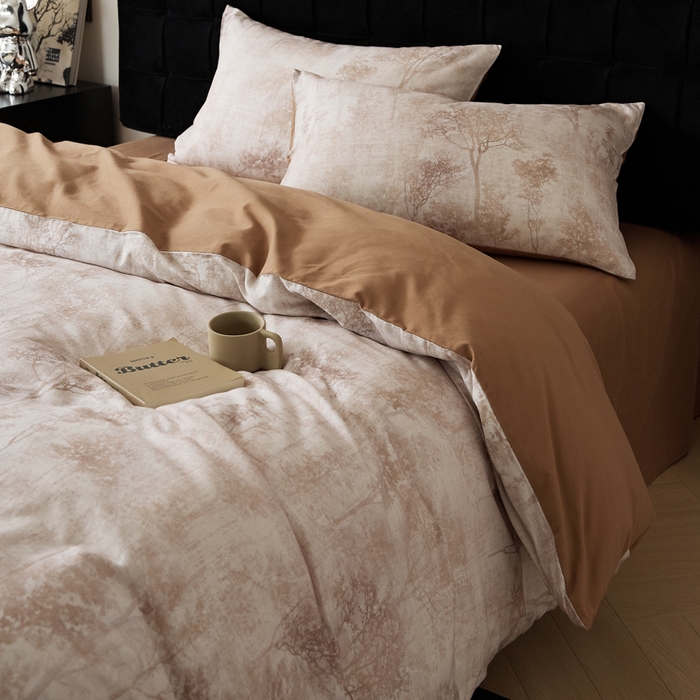 91家纺网 家纺一手货源 找家纺 禾时 2025新款全棉纯棉双层纱印花四件套-暗合 叁森-米