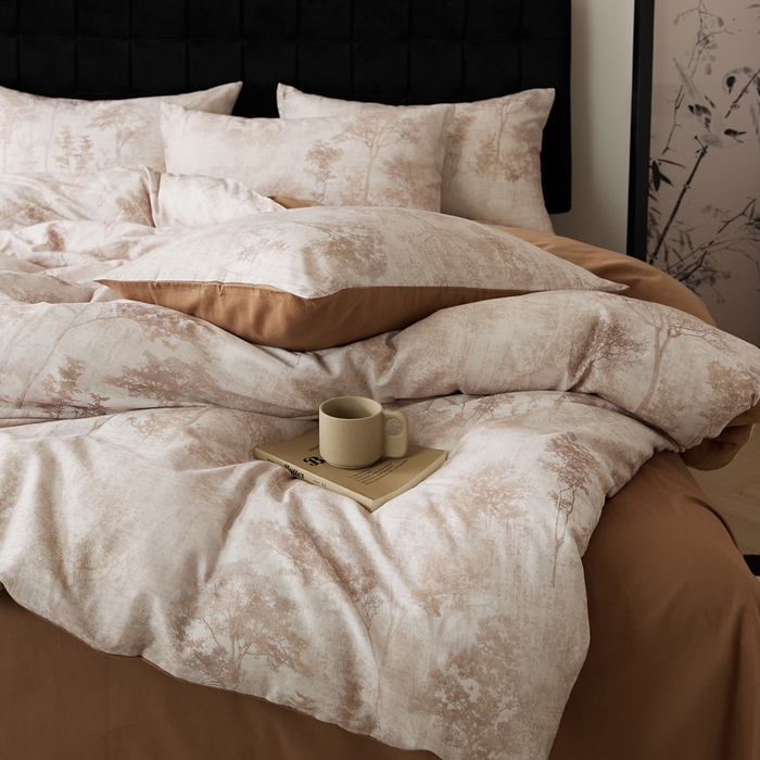 91家纺网 家纺一手货源 找家纺 禾时 2025新款全棉纯棉双层纱印花四件套-暗合 叁森-米