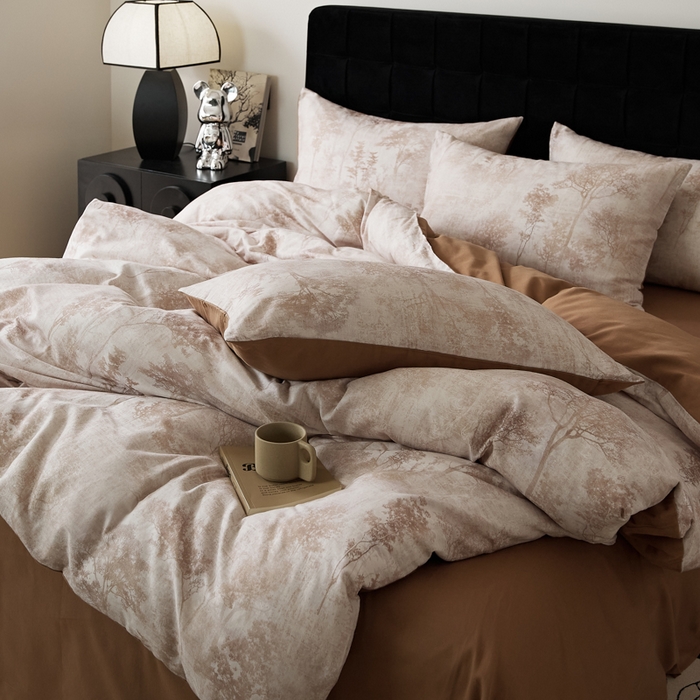 91家纺网 家纺一手货源 找家纺 禾时 2025新款全棉纯棉双层纱印花四件套-暗合 叁森-米