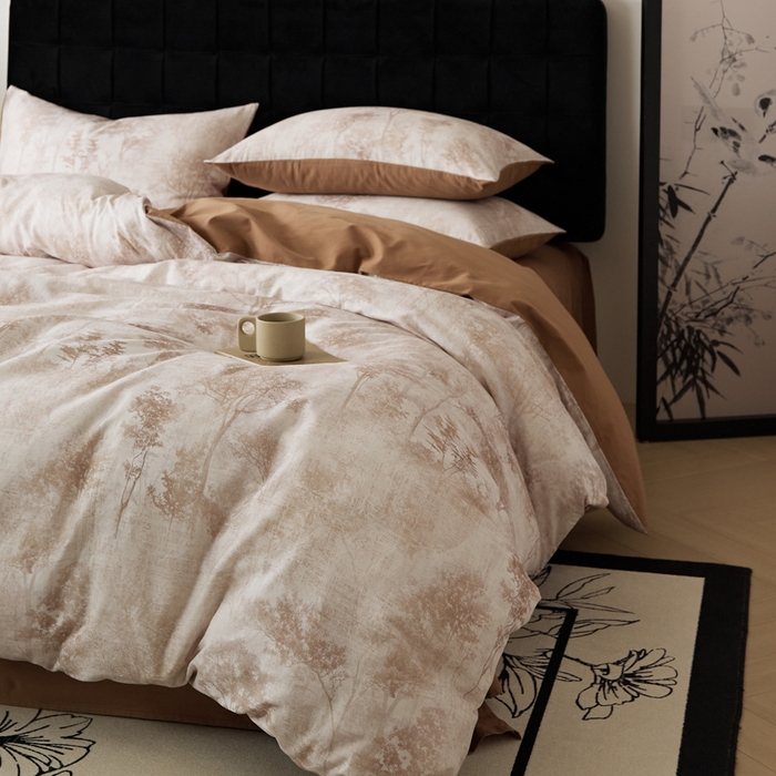 91家纺网 家纺一手货源 找家纺 禾时 2025新款全棉纯棉双层纱印花四件套-暗合 叁森-米