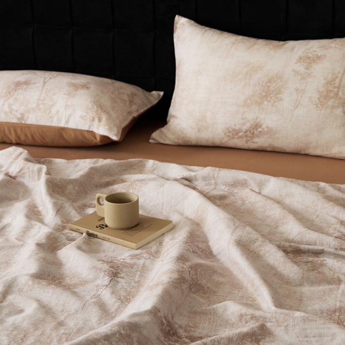 91家纺网 家纺一手货源 找家纺 禾时 2025新款全棉纯棉双层纱印花四件套-暗合 叁森-米