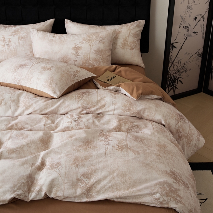 91家纺网 家纺一手货源 找家纺 禾时 2025新款全棉纯棉双层纱印花四件套-暗合 叁森-米