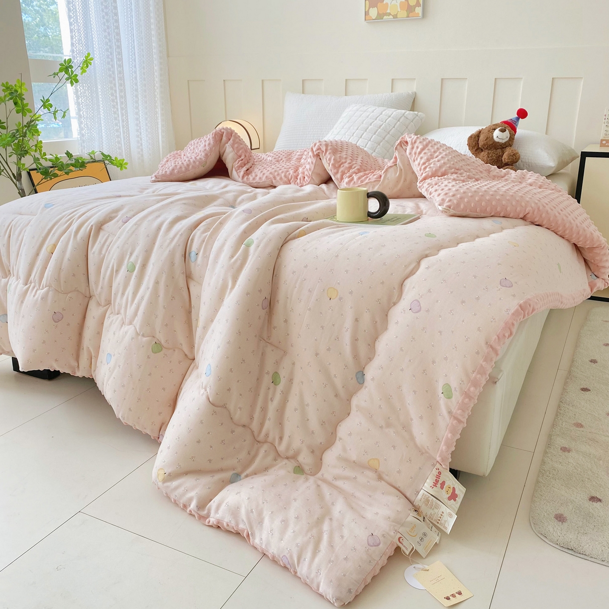 91家纺网 家纺一手货源 找家纺 小叮当家纺仓储工厂店 2025新款A类母婴级全棉双层纱婴儿绒210g豆豆被20%大豆纤维单人双人被芯 甜甜南瓜