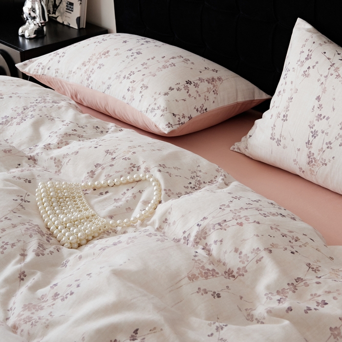 91家纺网 家纺一手货源 找家纺 禾时 2025新款全棉纯棉双层纱印花四件套-暗合 述白-粉