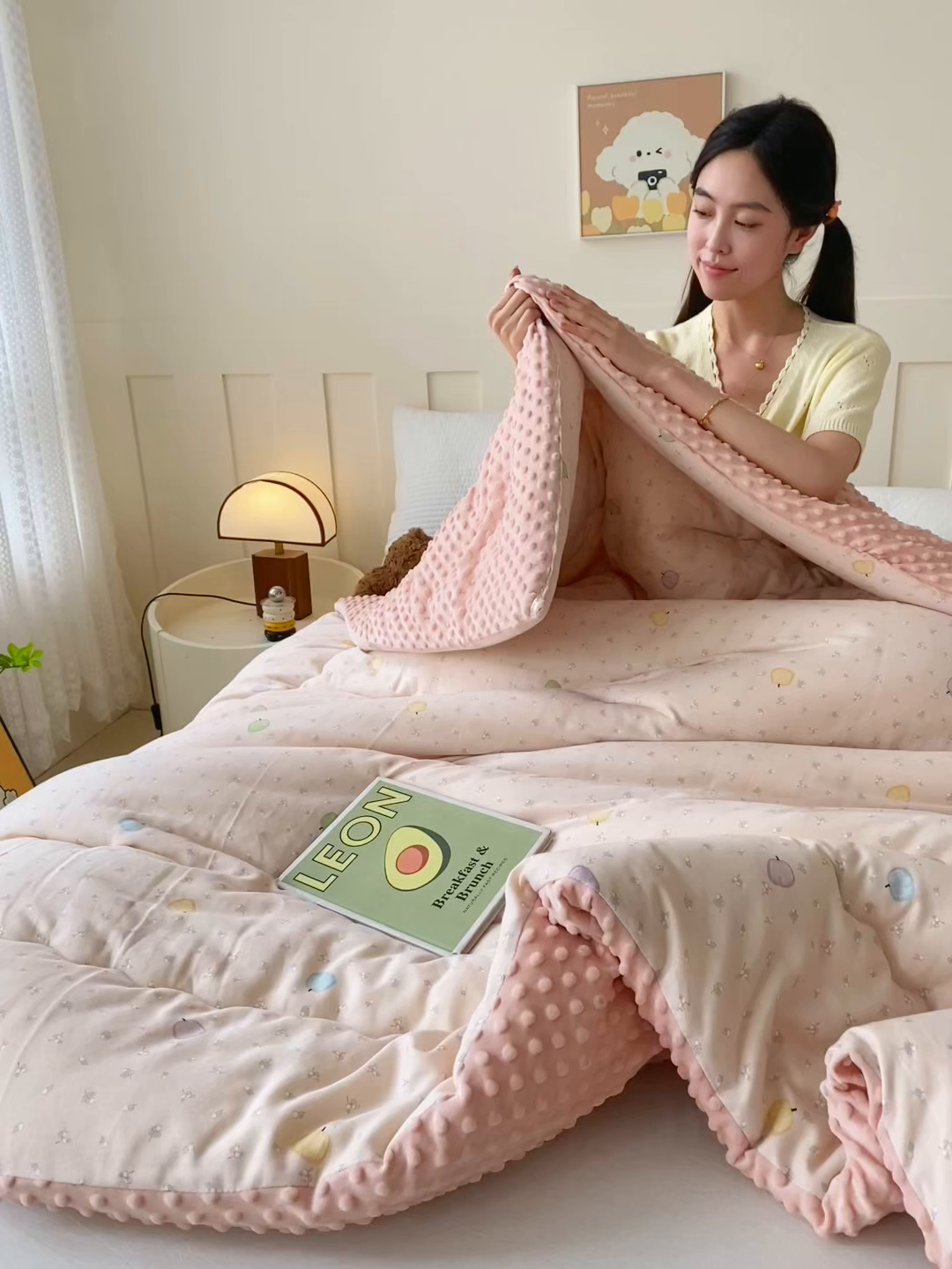 91家纺网 家纺一手货源 找家纺 小叮当家纺仓储工厂店 2025新款A类母婴级全棉双层纱婴儿绒210g豆豆被20%大豆纤维单人双人被芯 甜甜南瓜