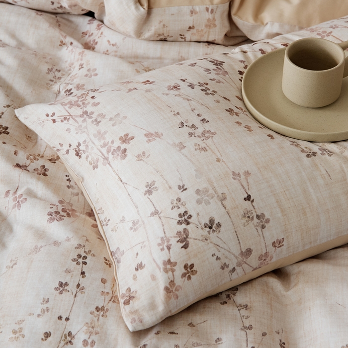 91家纺网 家纺一手货源 找家纺 禾时 2025新款全棉纯棉双层纱印花四件套-暗合 述白-咖