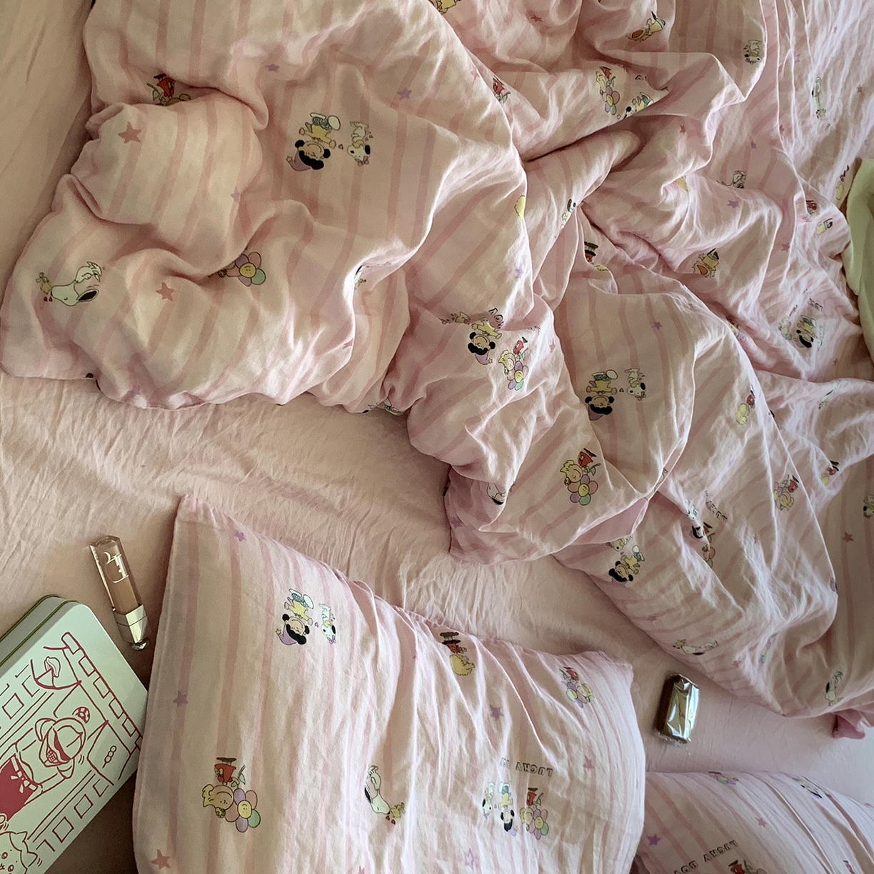 91家纺网 家纺一手货源 找家纺 源启生活 2025新款正版史努比系列全棉纯棉双层纱四件套 幸运史努比