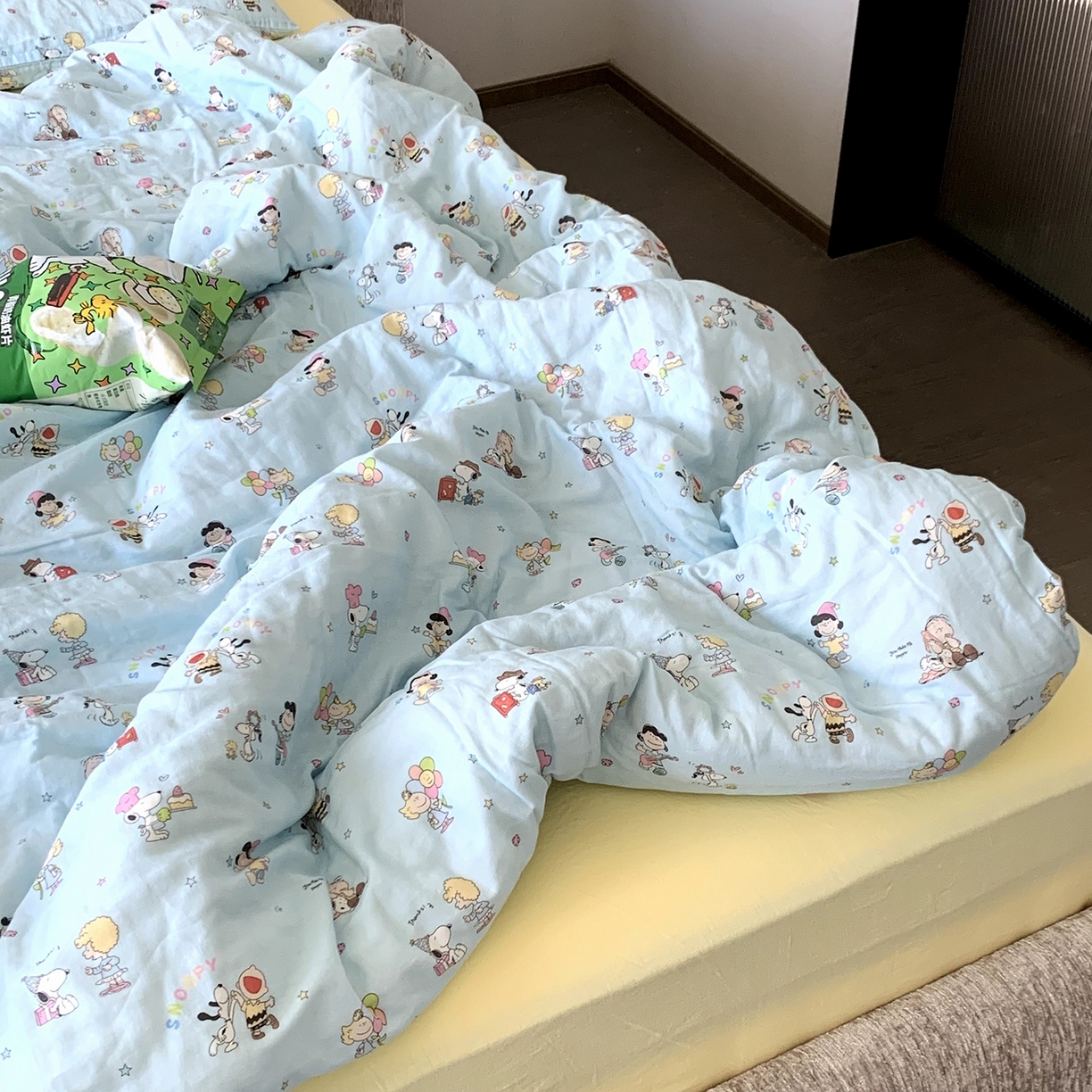 91家纺网 家纺一手货源 找家纺 源启生活 2025新款正版史努比系列全棉纯棉双层纱四件套 顽皮史努比