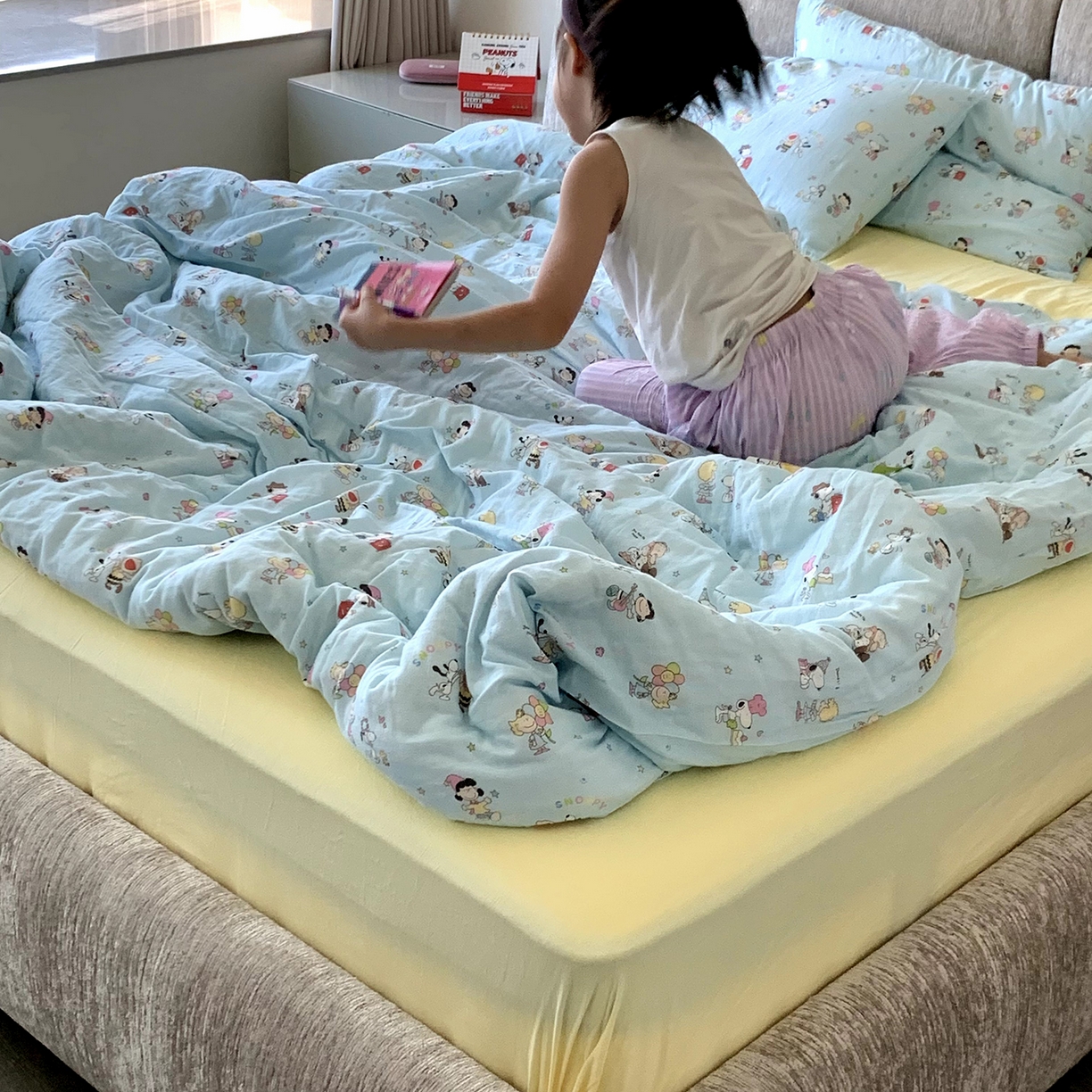 91家纺网 家纺一手货源 找家纺 源启生活 2025新款正版史努比系列全棉纯棉双层纱四件套 顽皮史努比