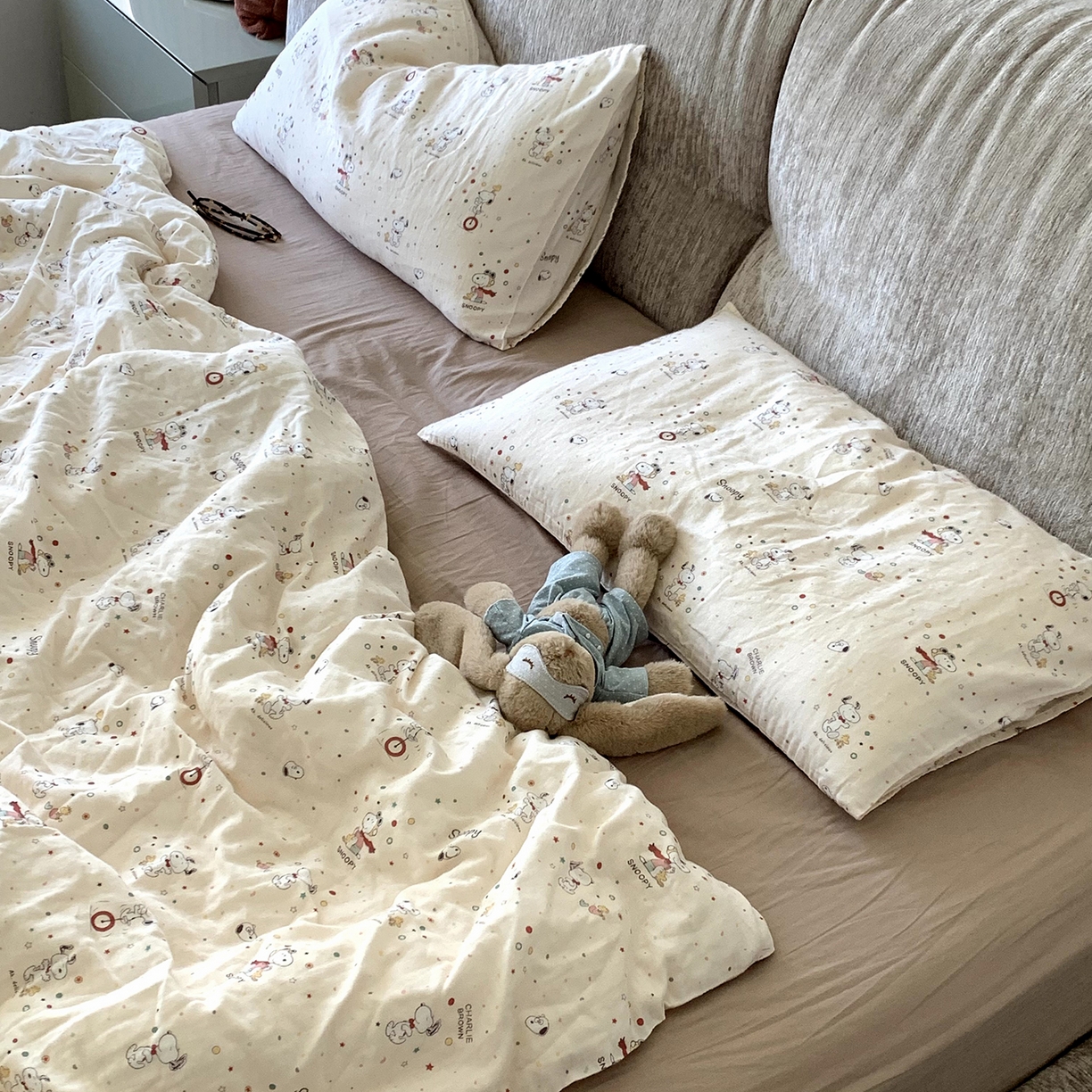 91家纺网 家纺一手货源 找家纺 源启生活 2025新款正版史努比系列全棉纯棉双层纱四件套 晚安史努比