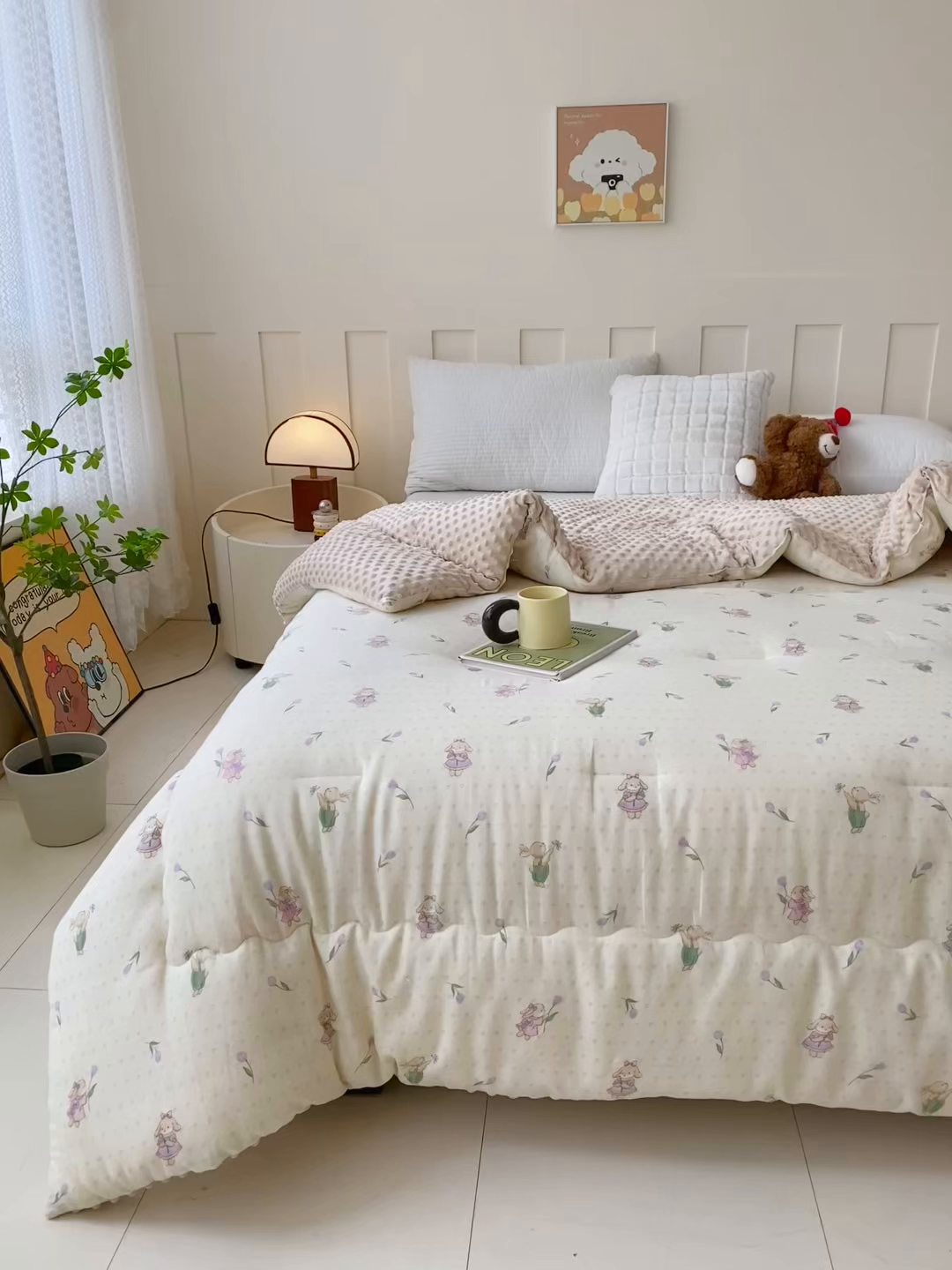 91家纺网 家纺一手货源 找家纺 小叮当家纺仓储工厂店 2025新款A类母婴级全棉双层纱婴儿绒210g豆豆被20%大豆纤维单人双人被芯 郁金香兔兔