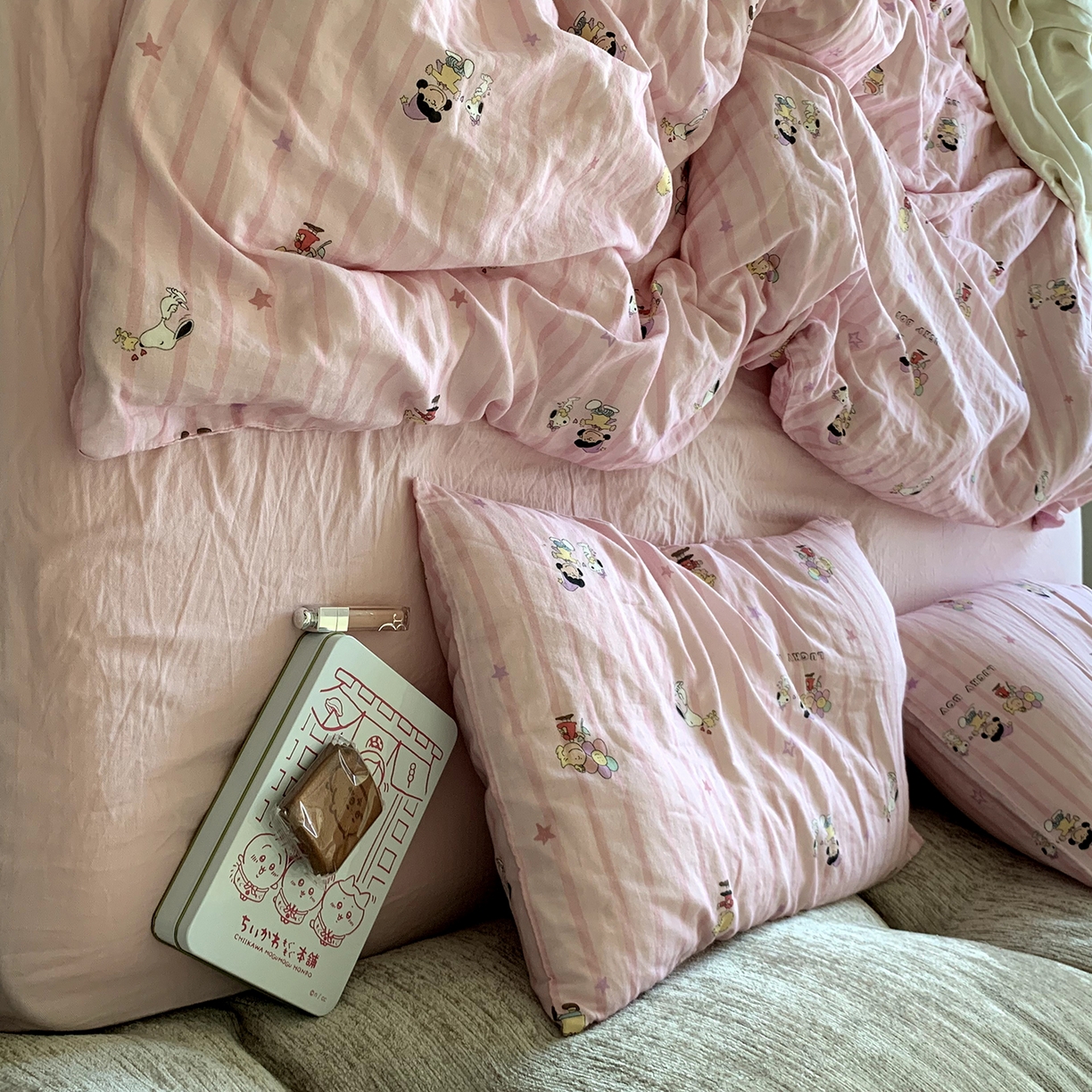 91家纺网 家纺一手货源 找家纺 源启生活 2025新款正版史努比系列全棉纯棉双层纱四件套 幸运史努比