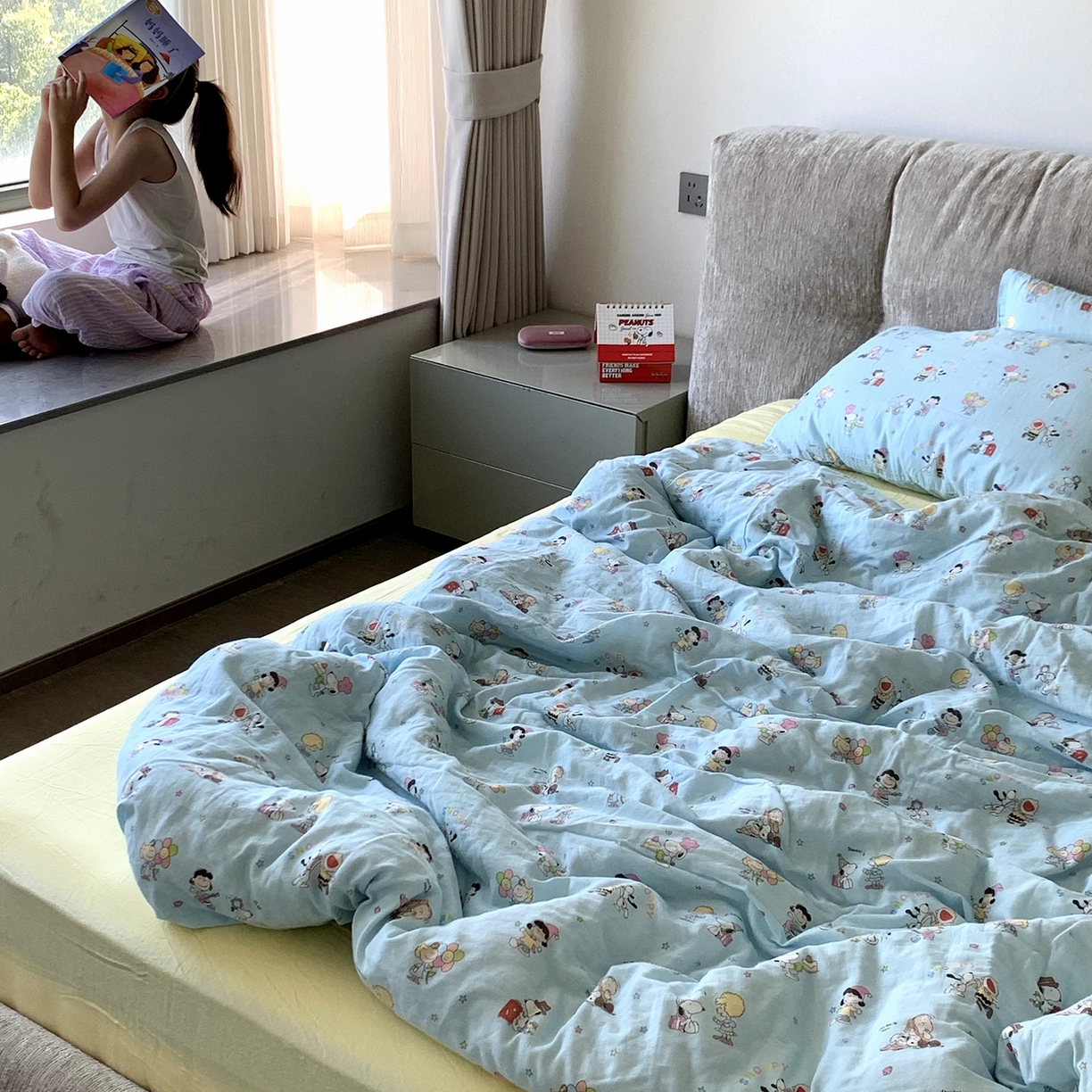 91家纺网 家纺一手货源 找家纺 源启生活 2025新款正版史努比系列全棉纯棉双层纱四件套 顽皮史努比