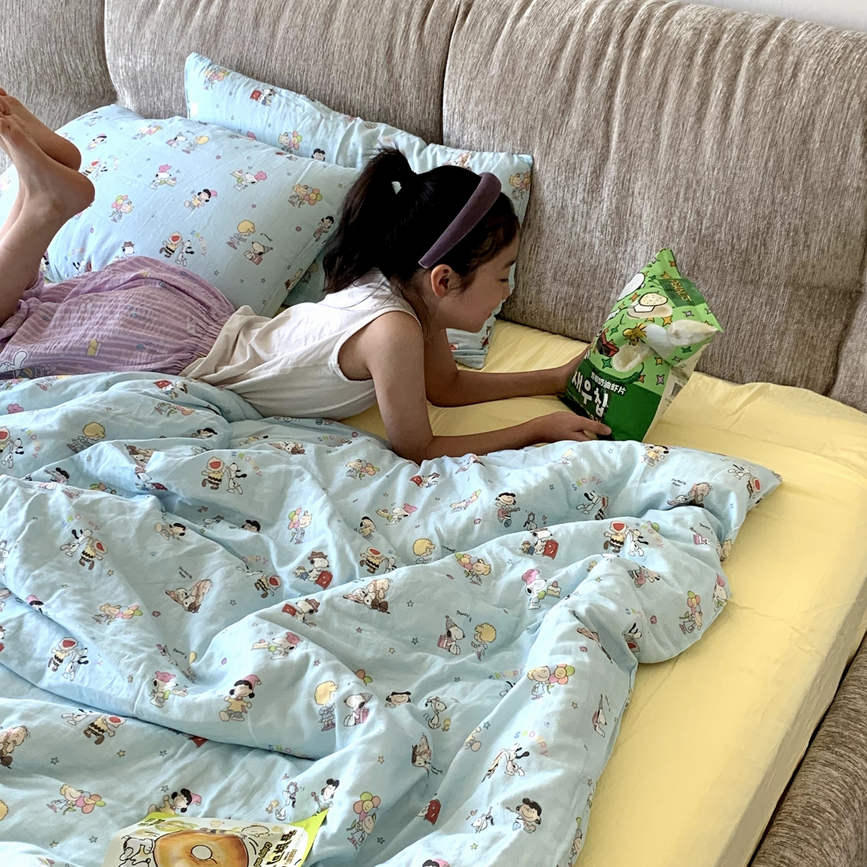 91家纺网 家纺一手货源 找家纺 源启生活 2025新款正版史努比系列全棉纯棉双层纱四件套 顽皮史努比