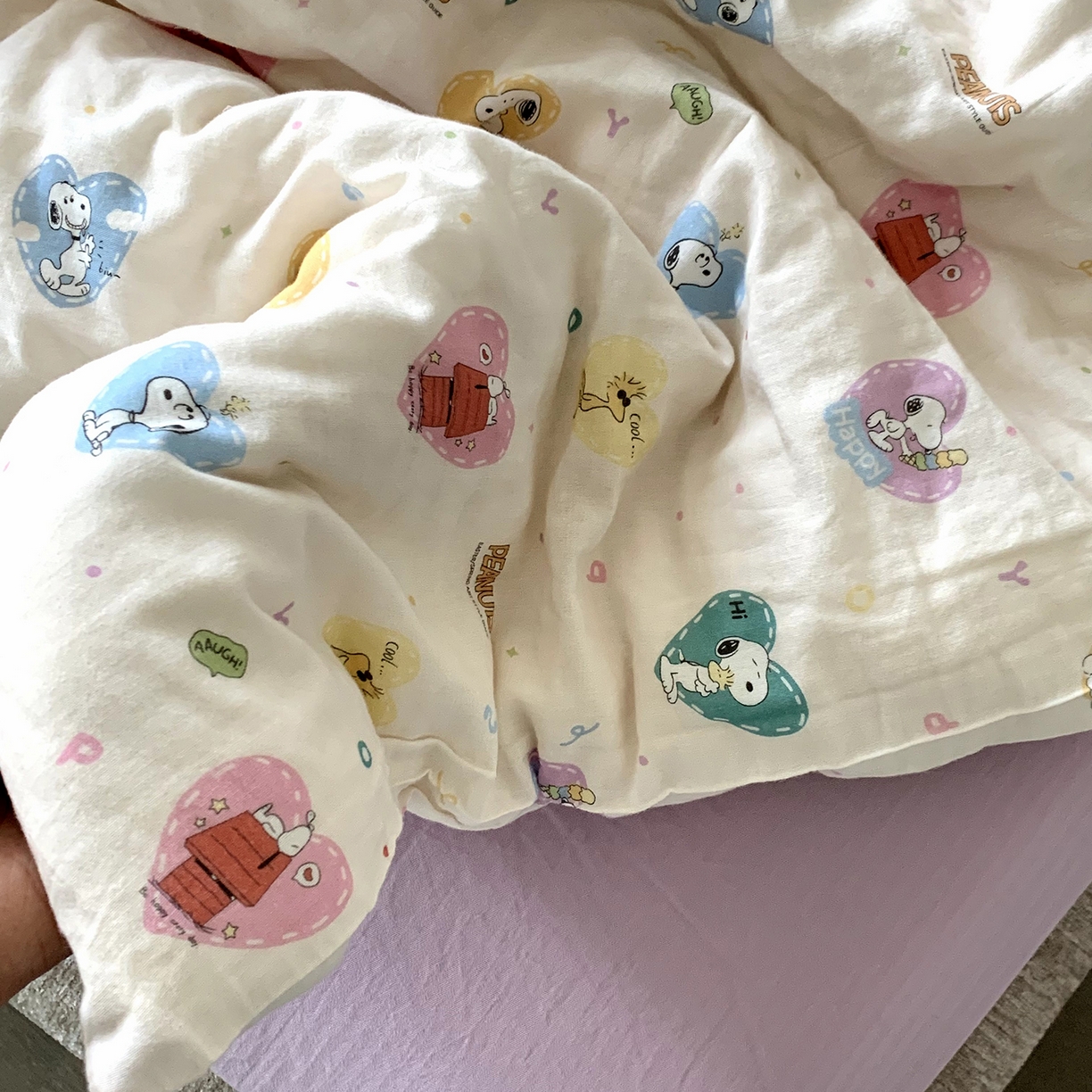 91家纺网 家纺一手货源 找家纺 源启生活 2025新款正版史努比系列全棉纯棉双层纱四件套 甜心史努比